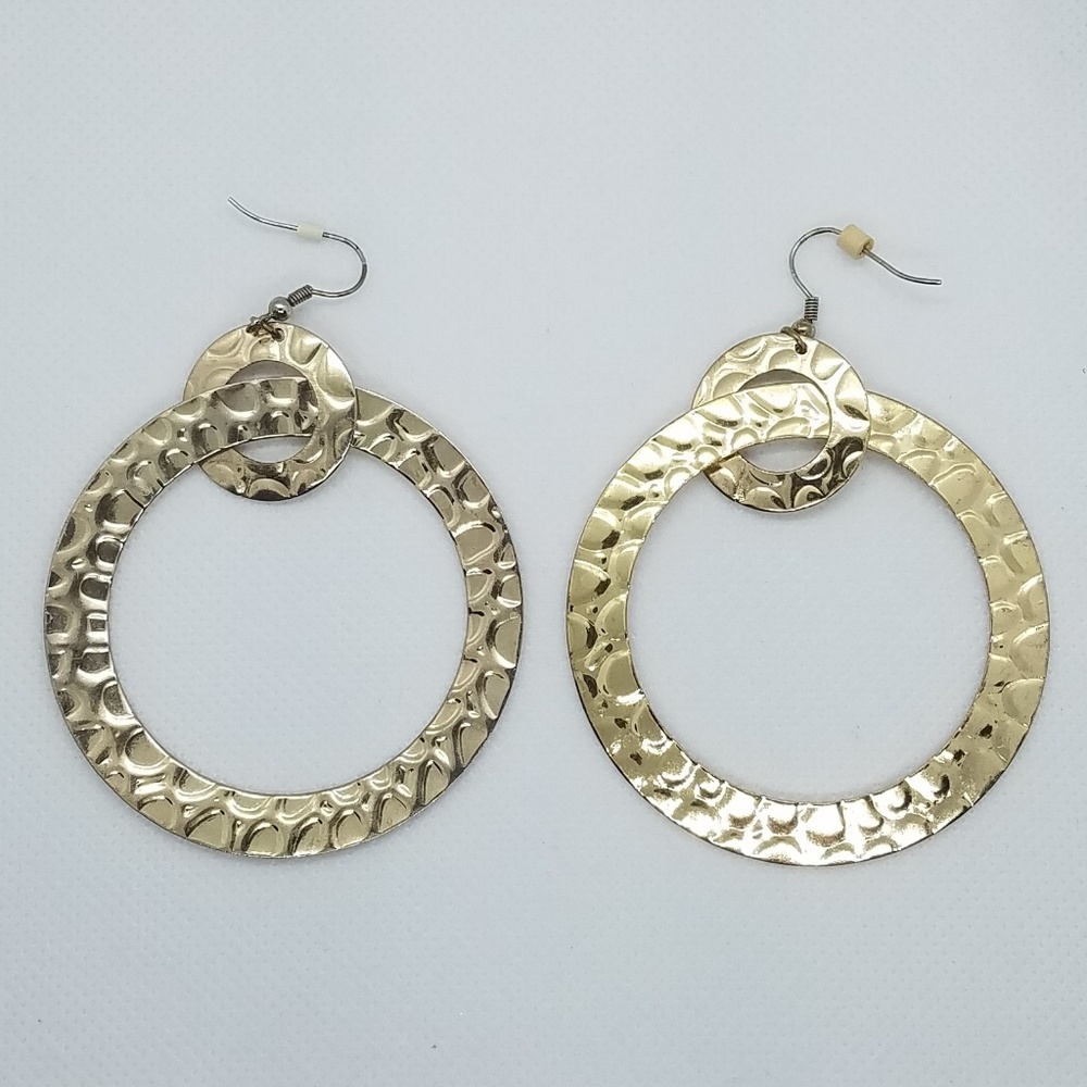 Flat Dangle Hoop Earrings Gold Tone